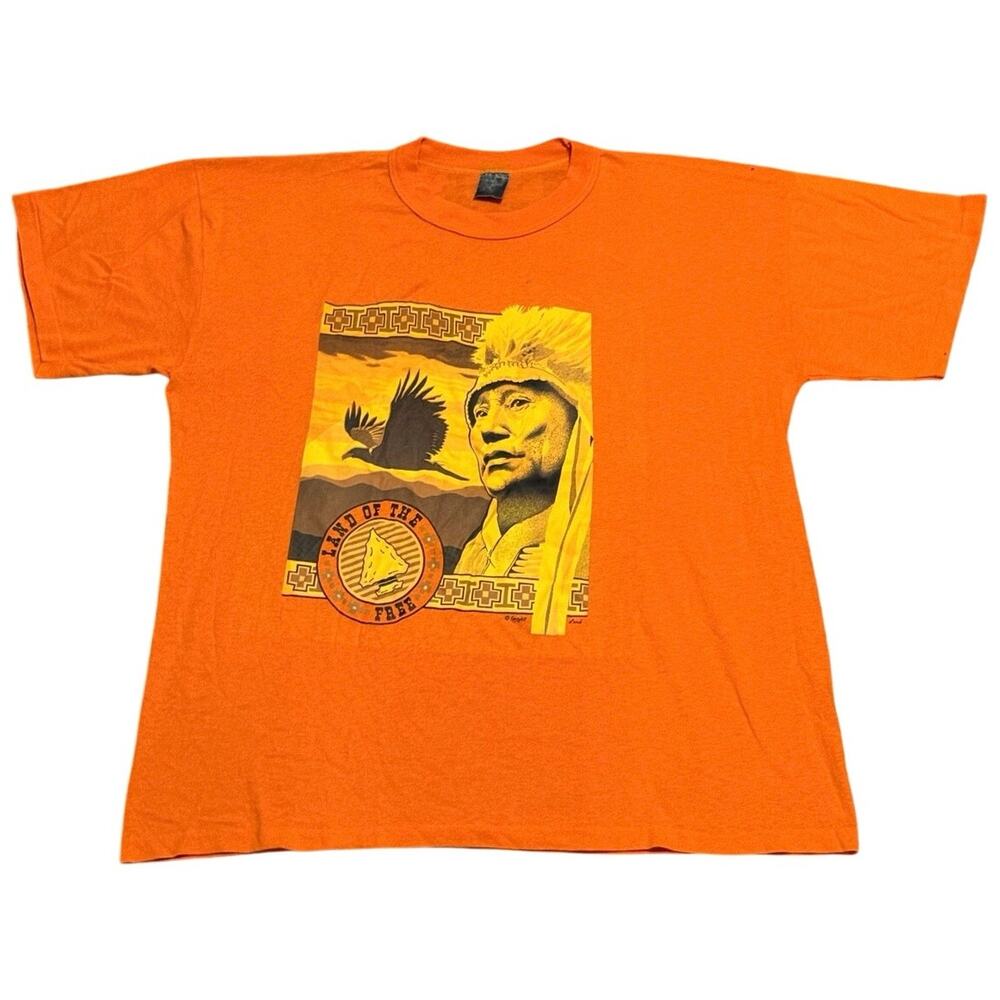 Vintage 90s Springhill Land Of The Free T Shirt Orange Shirt XL Off Center Error